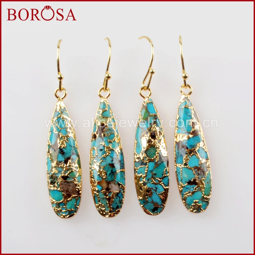 

Teardrop Shape Gold Plated Copper Turquoise Dangle Earrings for Women Healing Natural Stone Drop Earring Jewelry G1547-E