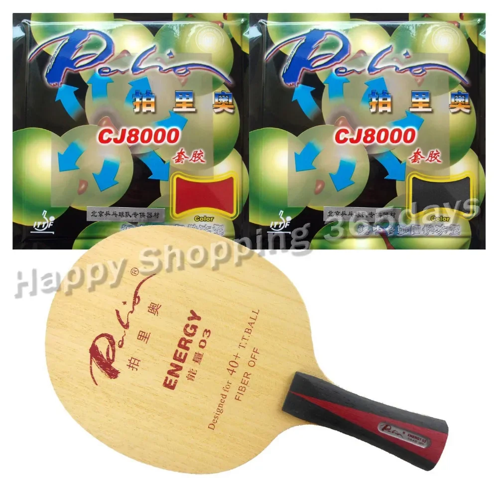 Pro Table Tennis PingPong Combo Racket  ENERGY 03 Blade with 2x CJ8000 H40-42 Rubbers Long Shakehand FL