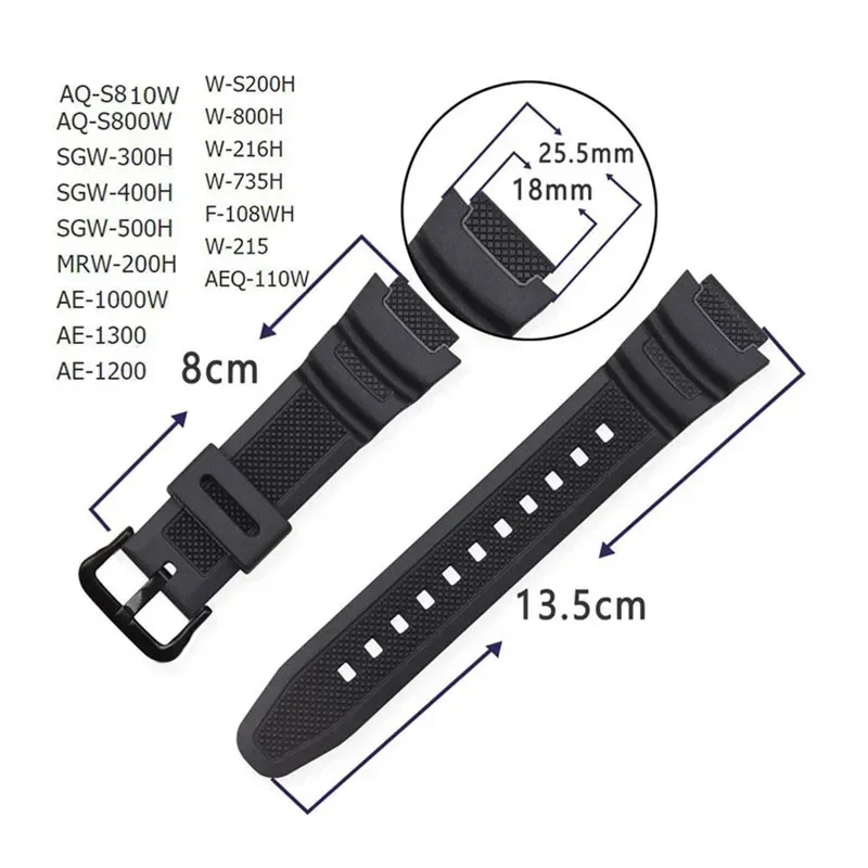 Resin Silicone Strap for Casio Watch Band SGW-300 SGW-300H/400/500 AE1200 AE1100 MRW-200 W218H Waterproof Rubber Sport Watchband