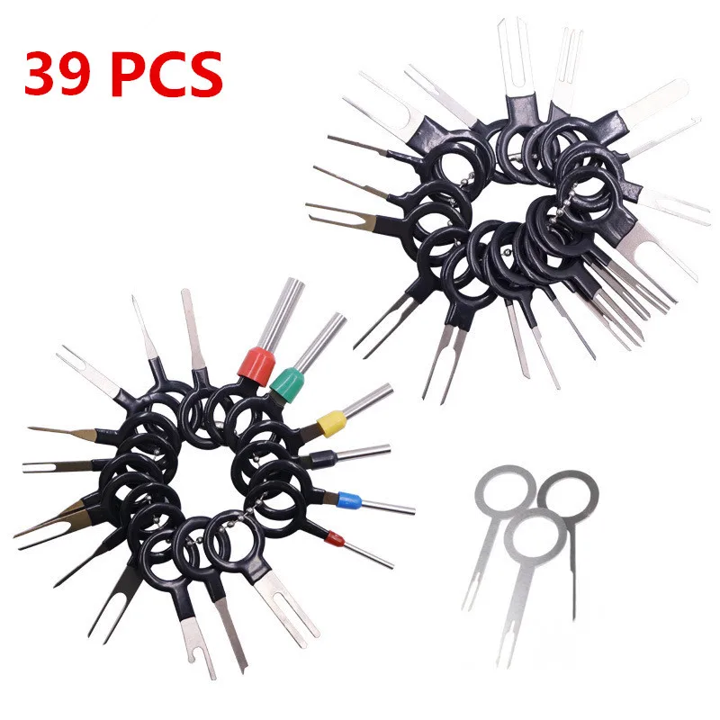 New!39 Pcs Auto Car Plug Circuit Board Wire Harness Terminal Extraction Pick Connector Crimp Pin Back Needle Remove Tool Set