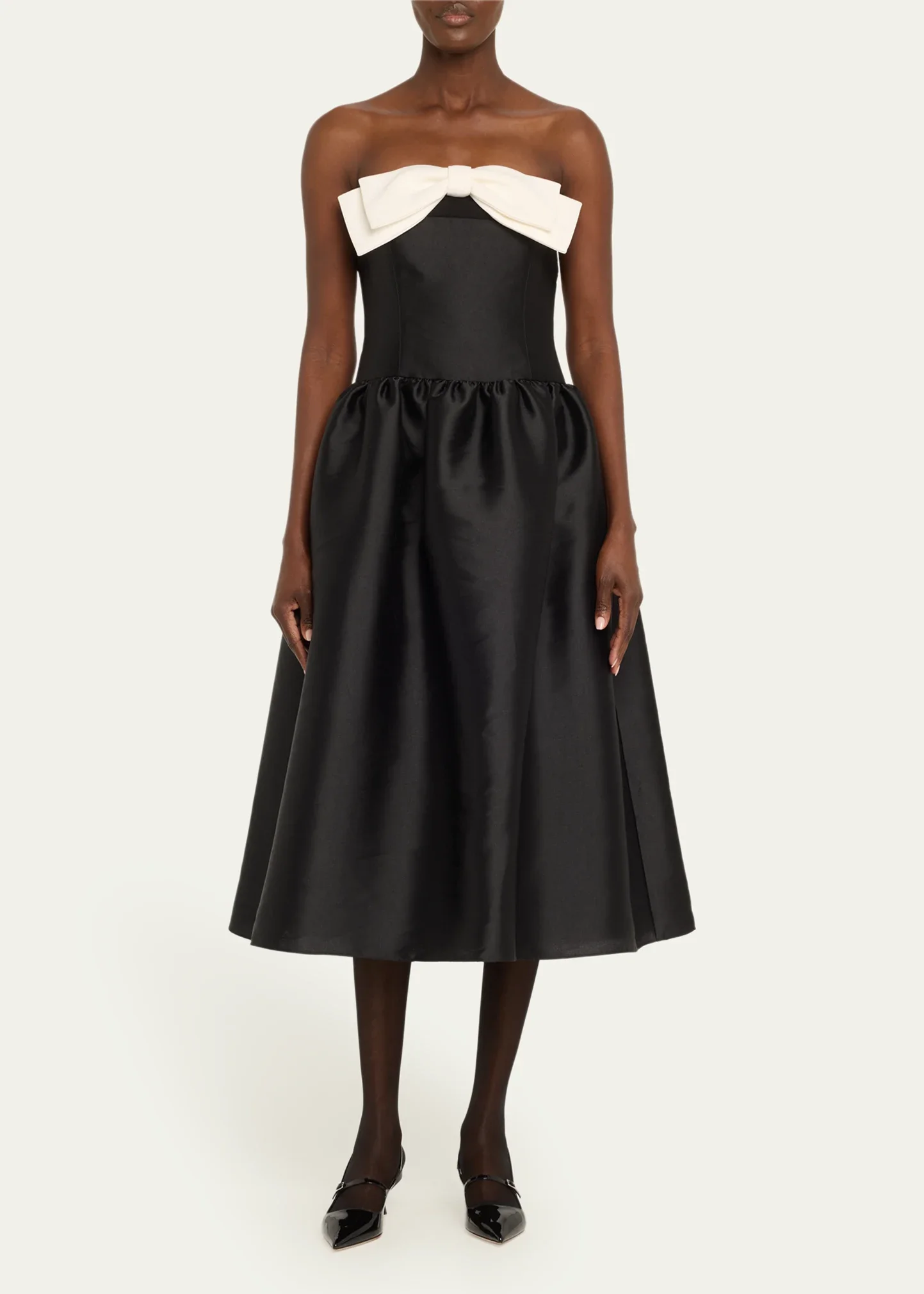 

Customized Short Black&White Strapless Evening Dresses with Pockets A-Line Satin فساتين السهرة Tea Length Prom Dress for Women