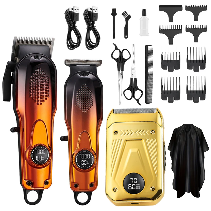 3Pcs Professional Electric Haircut Set Beard Trimmer Rechargeable Men's Shaver Hair Clipper Set Gift for Men LCD Digital Display