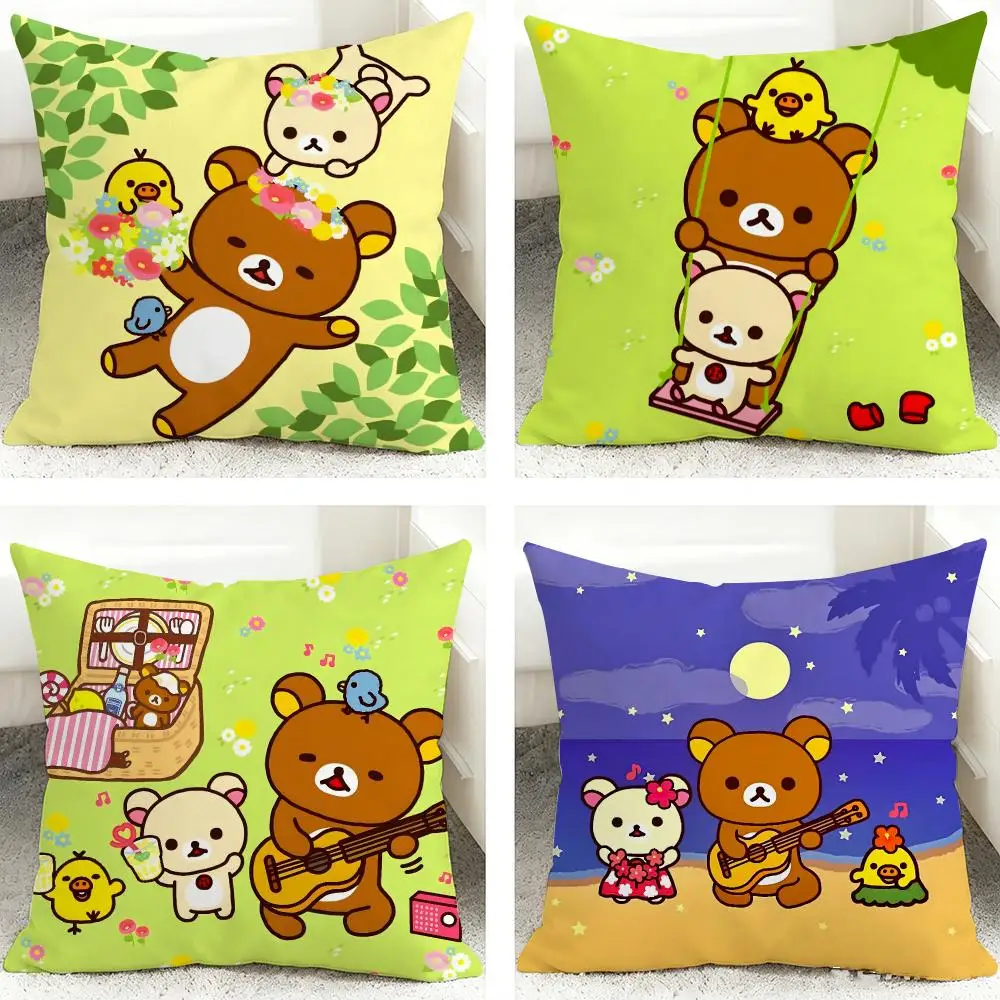 Cute Character R-Rilakkuma Cushion Cover Soft Short Plush Pillow Case Cushion Cover for Living Room Sofa Decor
