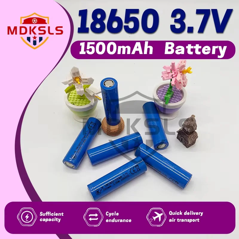 3.7V 1500mAh 18650 Lithium Battery  Rechargeable Battery 10A Real Capacity for High Power Flashlight LED Light +4.2V1A Charger