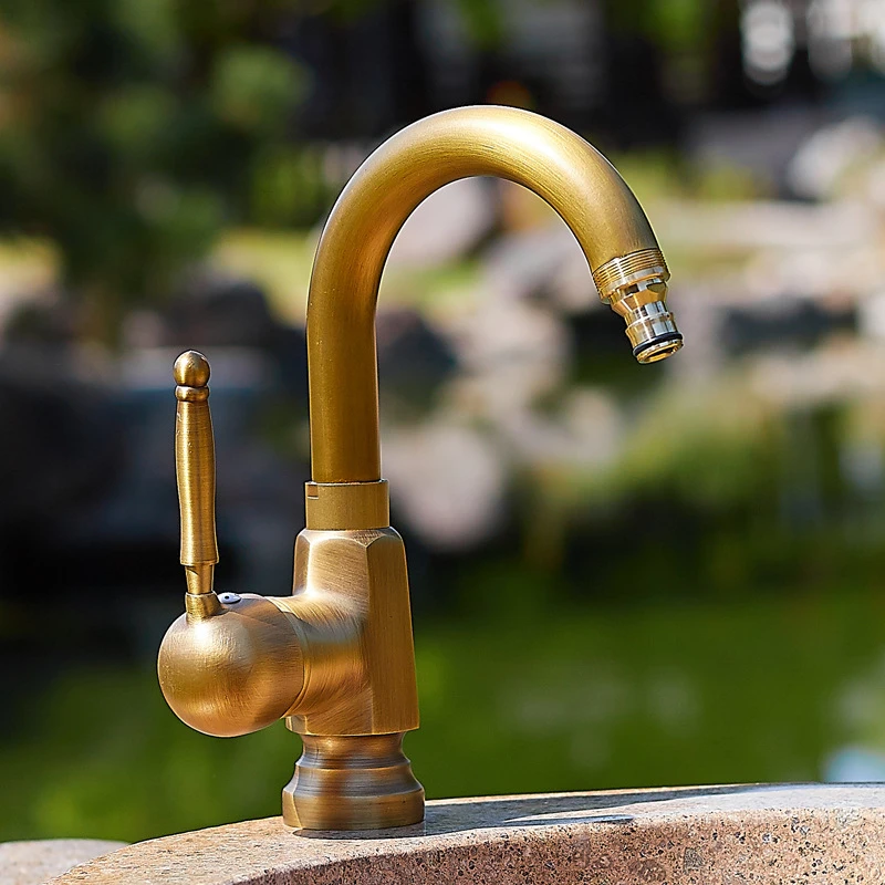 

Solid Brass Antique-Style Single-Cold Outdoor Faucet Frost-Proof Outdoor Sink Balcony Single-Inlet, Dual-Outlet