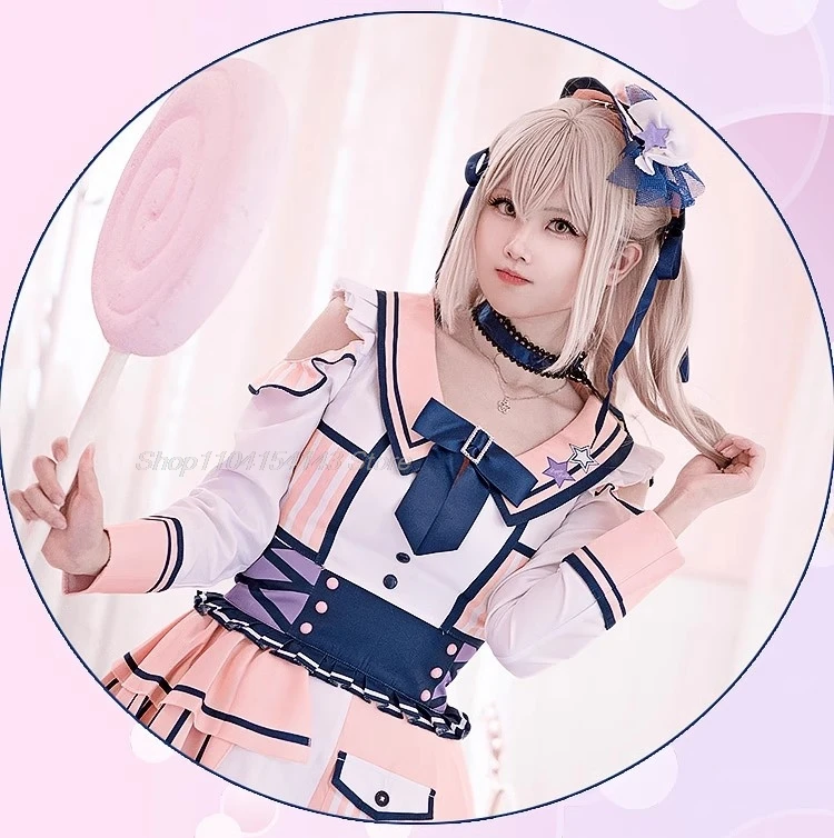 ¡Disfraz de Ichigaya Arisa Cosplay BanG Dream! Peluca de fiesta Poppin, uniforme JK rosa, disfraz de Bandori para mujer, disfraz de Ichigaya Arisa