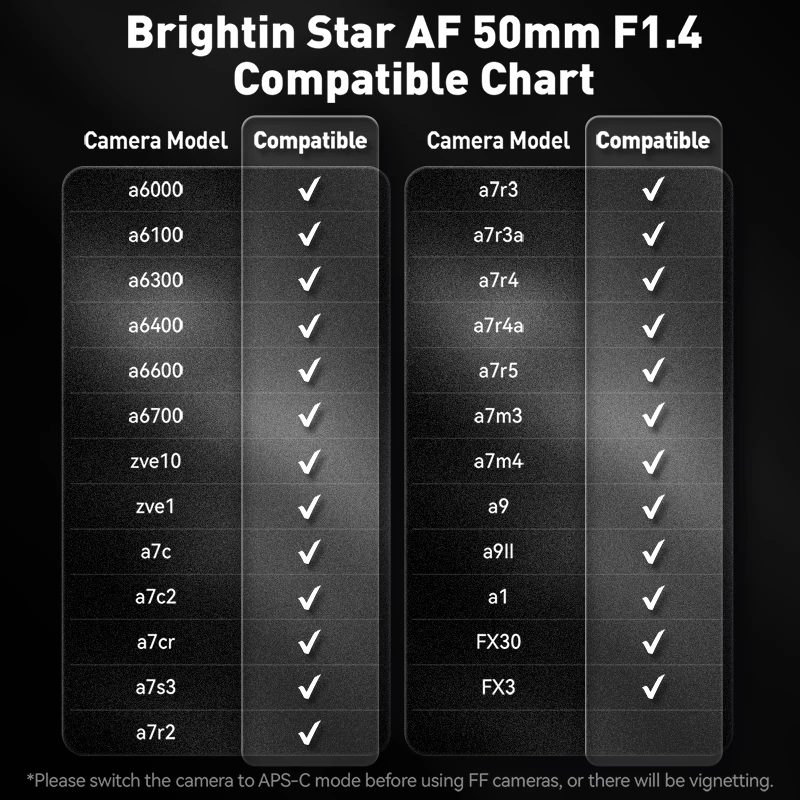 Brightin Star 50mm F1.4 التركيز التلقائي Af APS-C عدسة فتحة كبيرة صورة عدسات تركيز ثابتة مناسبة لتركيب Sony E