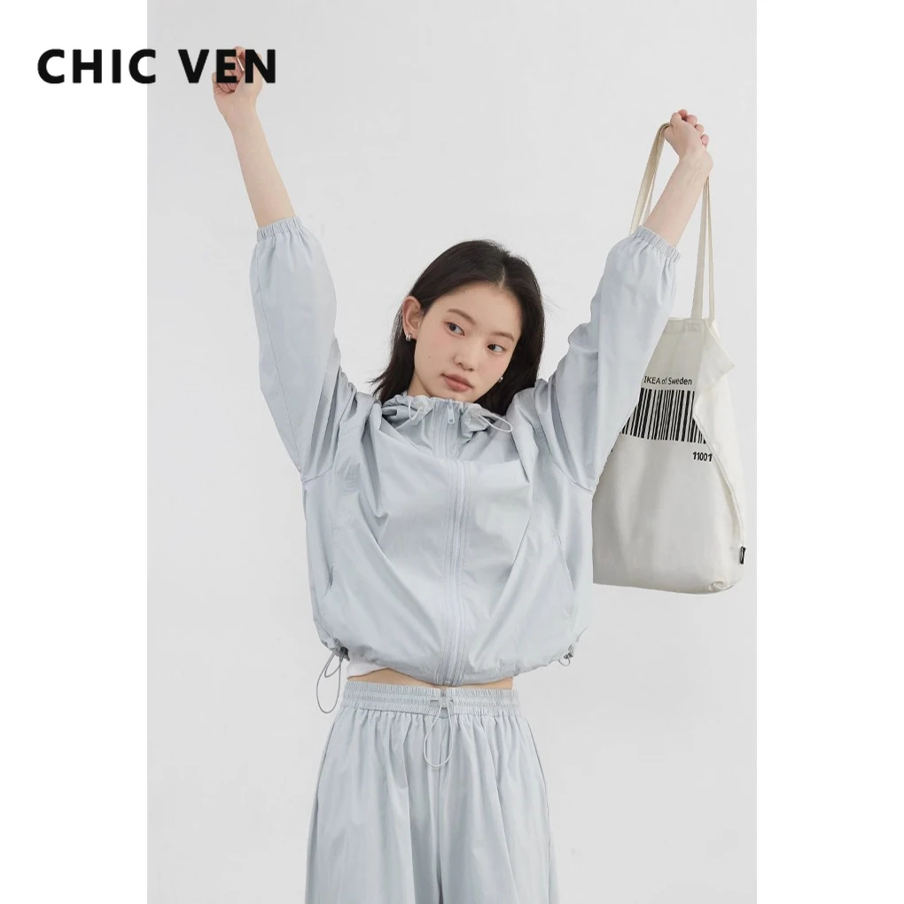 

CHIC VEN женские куртки модные повседневные однотонные свободные быстросохнущие спортивные пальто брюки с эластичной резинкой на талии и шнурком весна осень новинка 2025