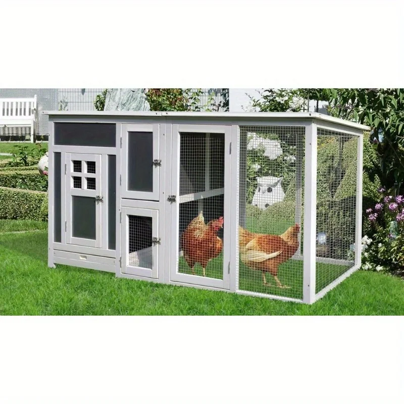 63” Wooden Tall Indoor Outdoor Chicken Coop House w/ Run& Nest Box