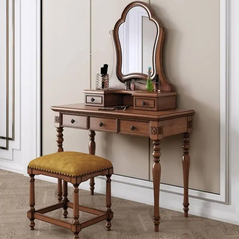 /Luxury Retro Vanity Desk Mirror Brown Decorations Lounges Makeup Vanity Desk Dressers Bedroom Coiffeuse Chambre Furniture Home