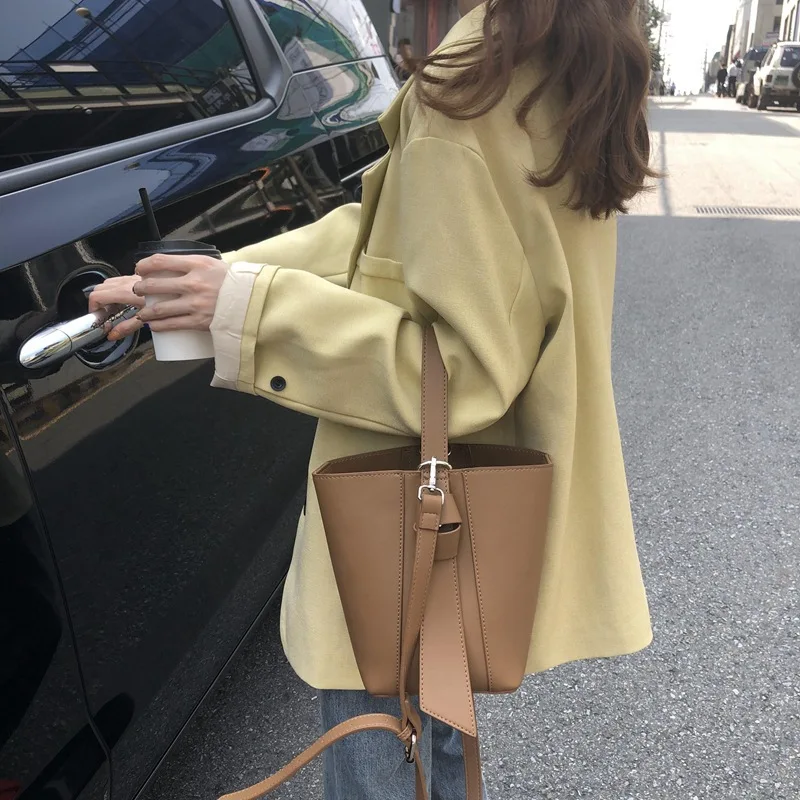 Causal Large Capacity Crossbody Bags Versatile High Quality Bucket Tote Bags For Women Korean Fashion Classic PU Leather Handbag