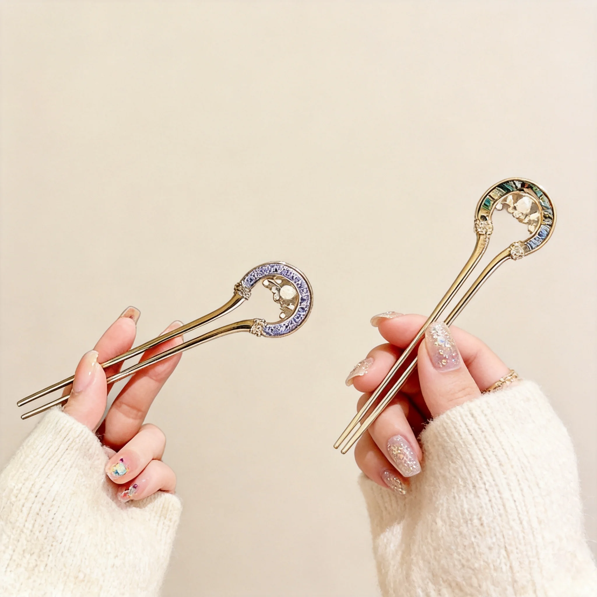 

Chinese Style Lucky Blue And White Porcelain Ink U Shaped Hairpin 2pcs Faux Pearl Decor Vintage Hair Stick For Women Bun Styling