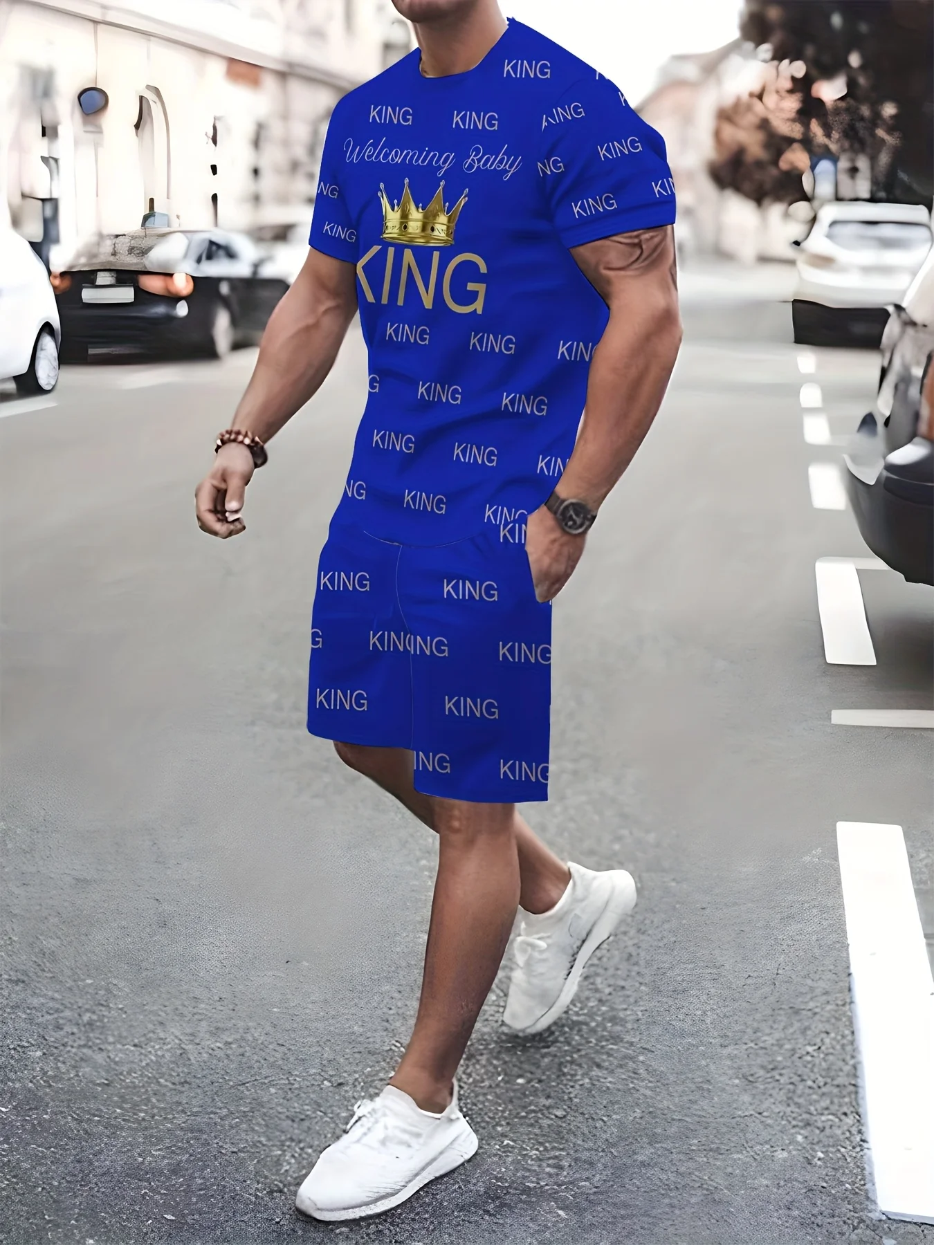 

Summer men's word printing casual trend T-shirt shorts set breathable quick drying comfortable sports men's suit clothing
