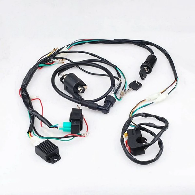 Wiring Harness CDI Ignition Coil Kit For 50Cc 70Cc 90Cc 110Cc ATV Electric Quad Vehicle, Full Vehicle Circuit Ignition