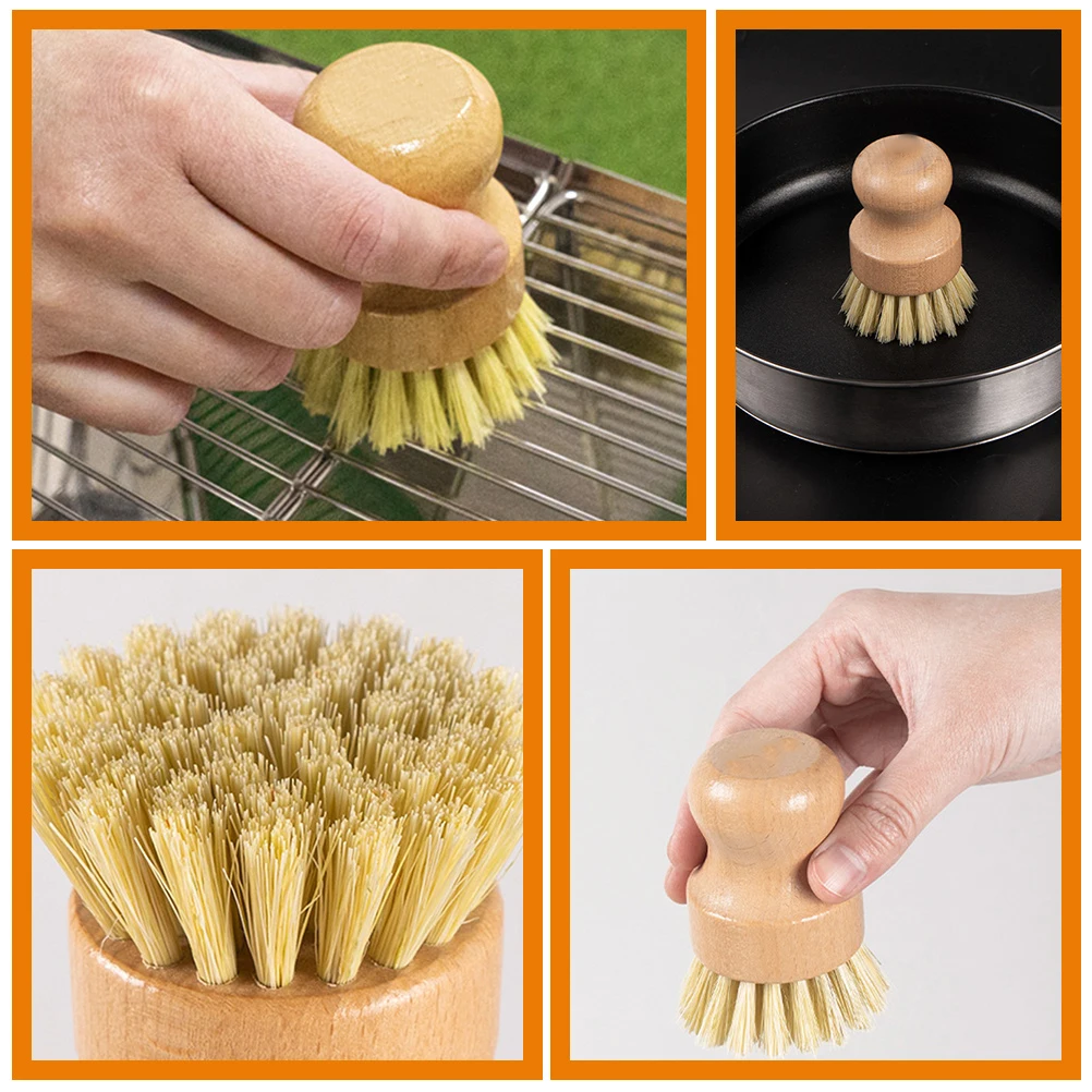 

Sisal Kitchen Cleaning Brushes Round Wood Handle Non Scratch Bristles Sturdy Construction Remove Stains Pans Sinks