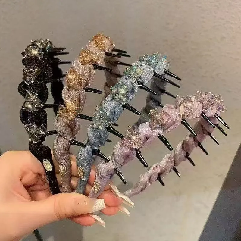 Elegante e lussuoso cristallo intarsiato fascia dentata di fascia alta festa accessorio moda fermaglio per capelli viso multifunzionale