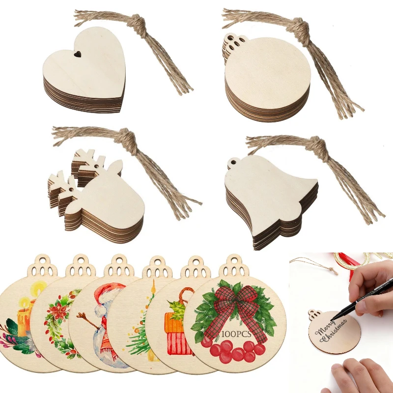 50pcs DIY Wooden Christmas Decoration Round Blank Wood Slices Creative Wooden Party Decoration Indoor Ornament Wood Piece