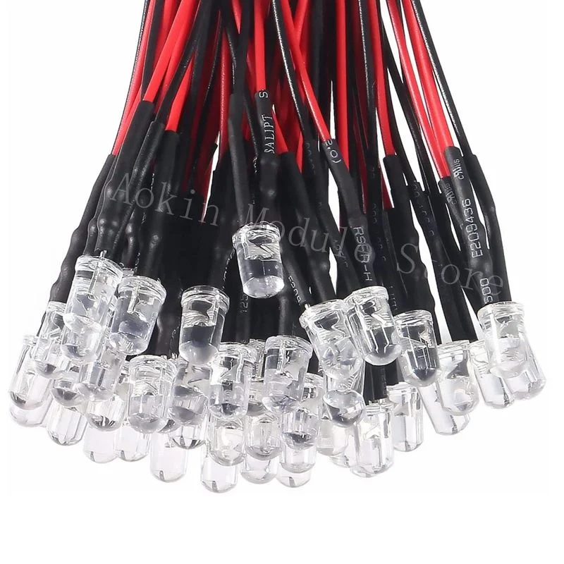 20PCS 3mm 5mm Pre Wired LED Round Light Lamp Bulb Chip Beads Cable DC 12V 20cm Decoration Light Emitting Diodes