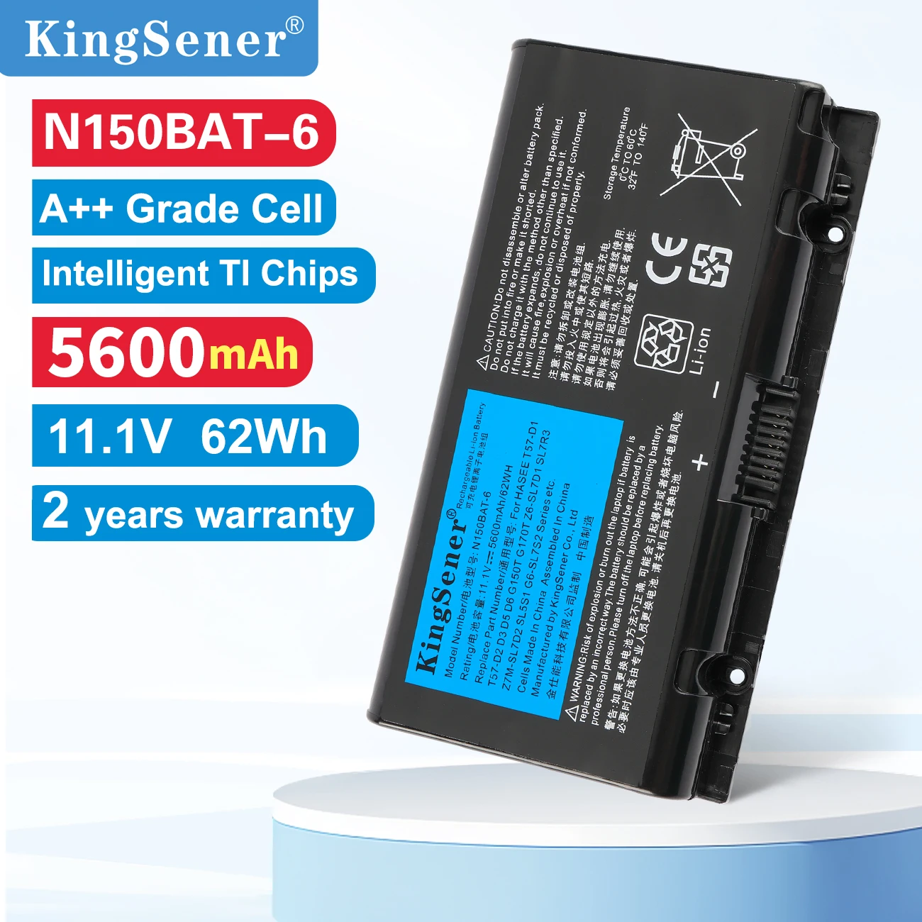 KingSener N150BAT-6 Laptop Battery For Clevo N150BAT-6 N170SD N150SD N151SD N155S 6-87-N150S-4292 5600mAh/62WH