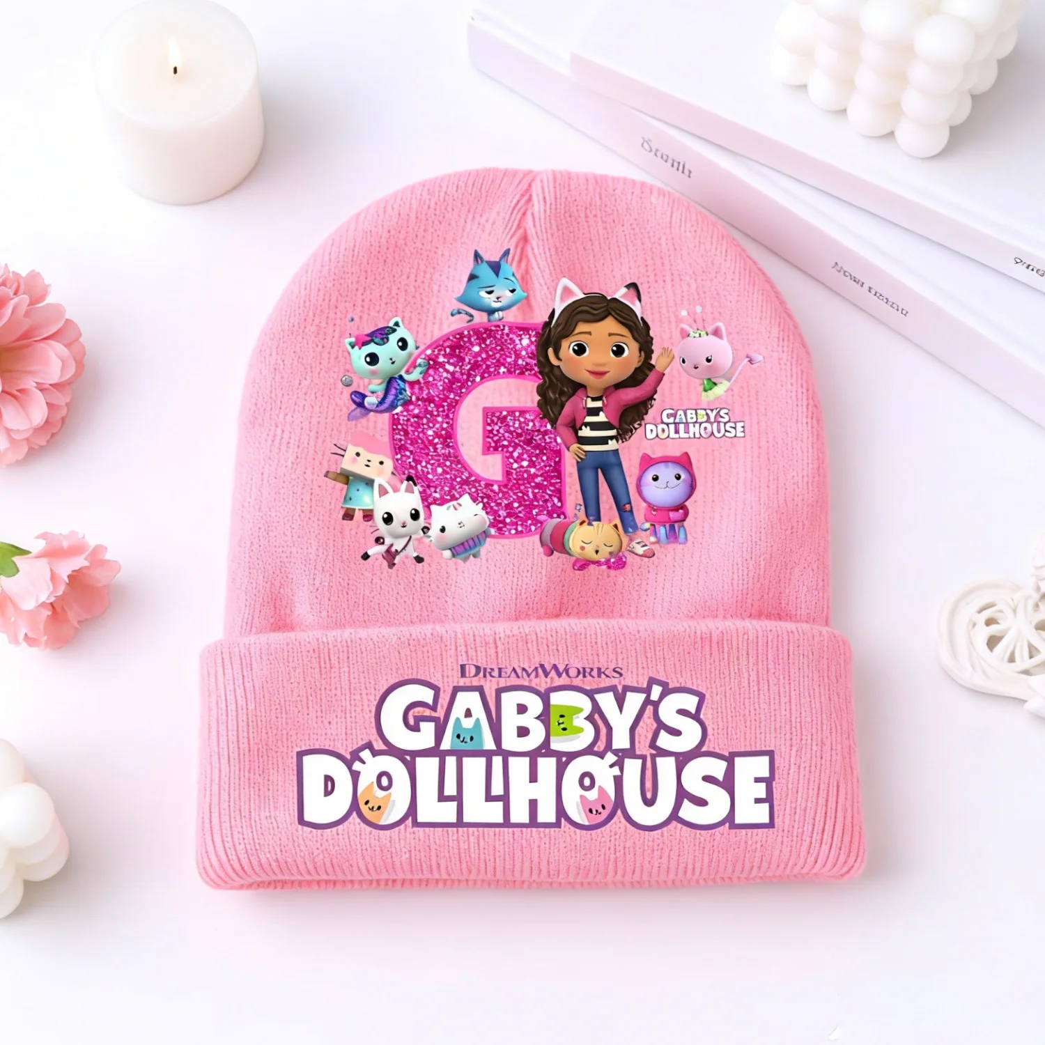 Gabby Poppenhuis Gebreide Muts voor Kinderen Cartoon Brief Meisjes Roze Gebreide Muts Kawaii Caps Decoratie Skullies Mutsen Kids Gift