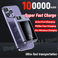 100000mah Capacity Power Bank Magnetic Wireless 22.5w Ultra Super Fast Charging Powerbank For Iphone 16 Samsung Huawei Xiaomi