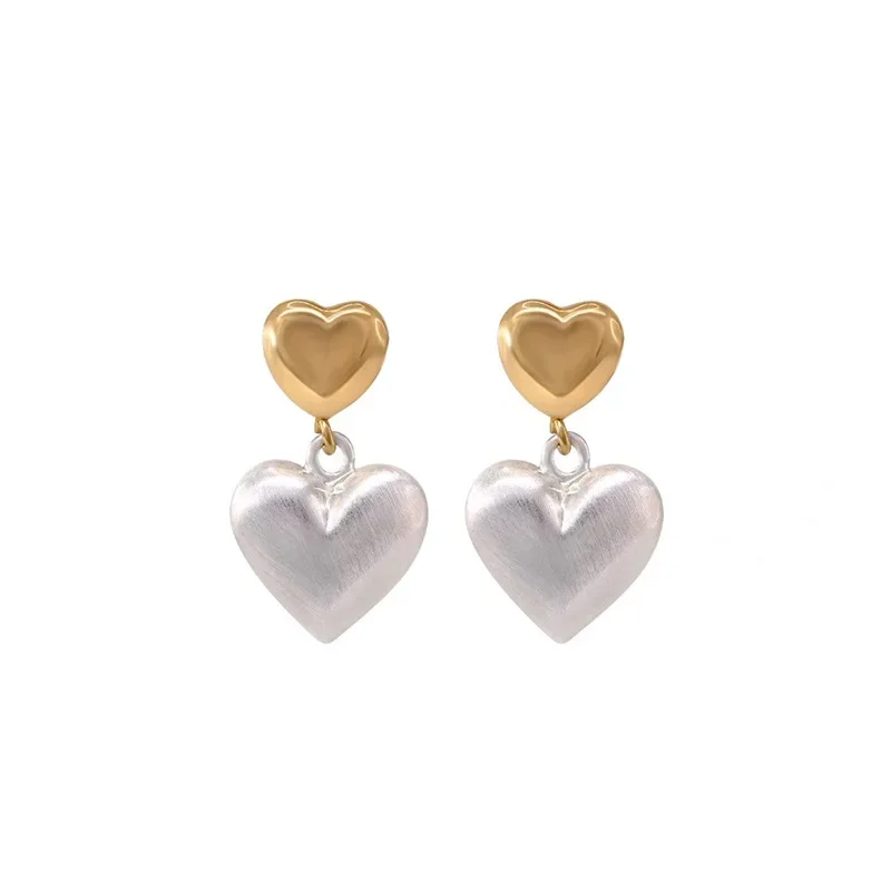 Simple High-end Double Metal Love Earrings for Women Fashionable Personalized Daily Accessories Party Jewelry Birthday Gifts