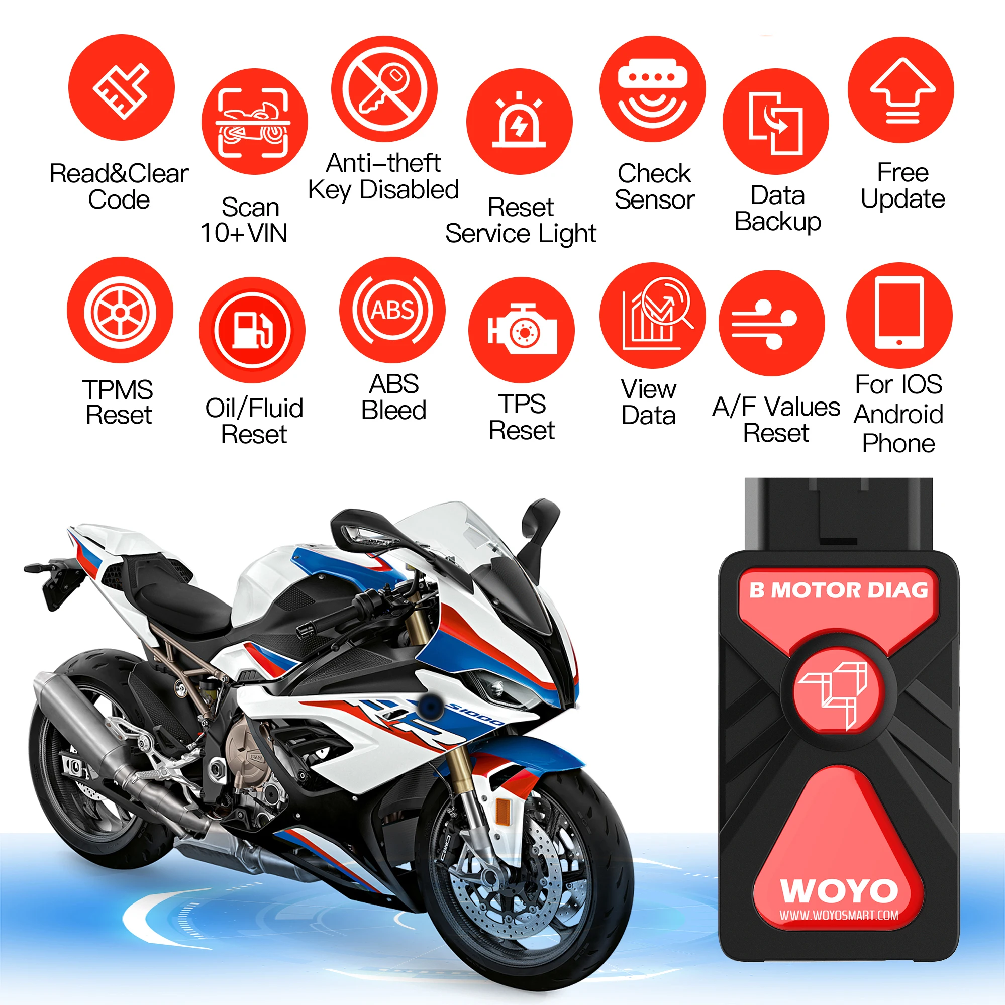 

For BMW Motorcycle Diagnostic Scanner WOYO CTB008 2.0 R1200 R1250 F850 F750 RnineT Blue-tooth 5.0 For iphone IOS Android 64-bit