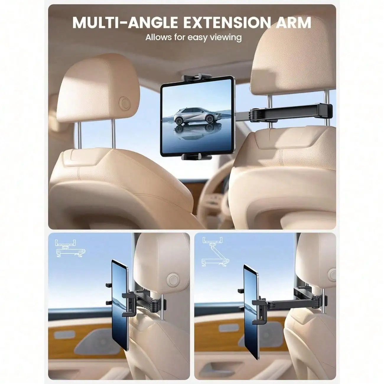

Car Headrest Tablet Holder - [Lockable] [Thick Case Friendly] [Foldable Clip] Car Backseat Tablet Mount, Car Accessories for Kids, for iPad Pro, Air, Mini, Galaxy, Fire HD, 4.7-13" Tablets