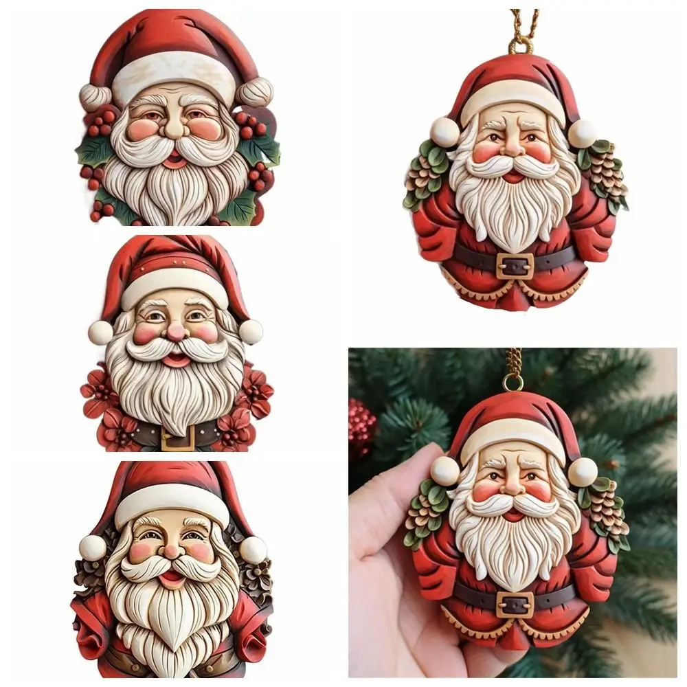 Cartoon Santa Claus Hanging Ornament, Acrylic Christmas Tree Pendant, Acrylic Car Keychain, Colorful 2D