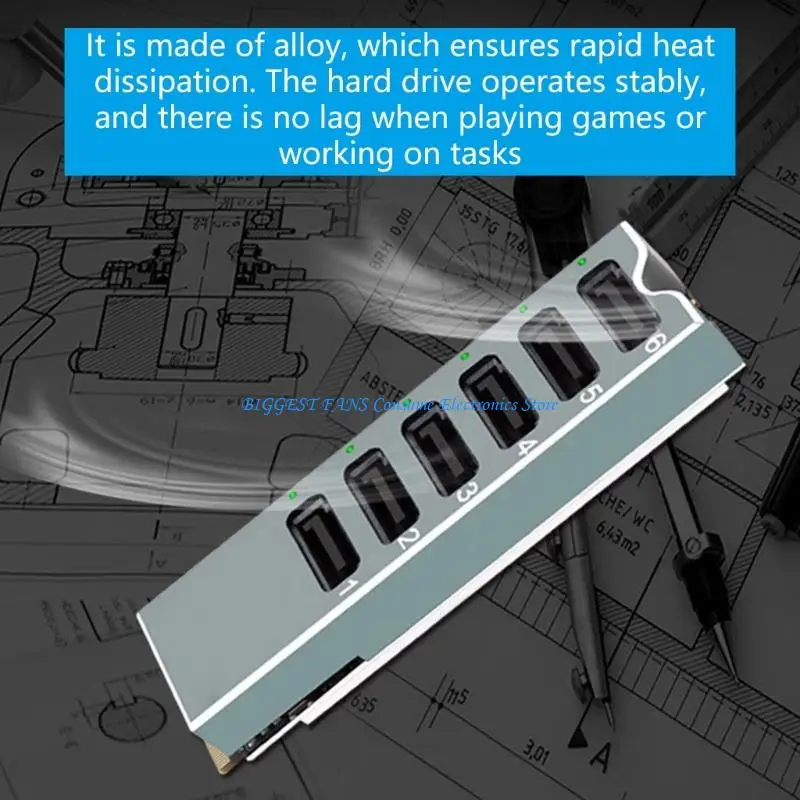 6 Port SATA3.0 Expansion Card for M.2 NVME Slot Aluminum Heatsink 6Gbps Performances