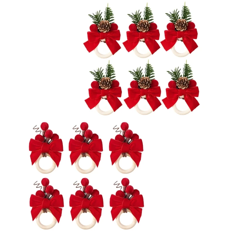 Sechs Stoffserviettenringe mit weichem rundem Rand für Feiertags-Esstische 3XUF – Detail 1
