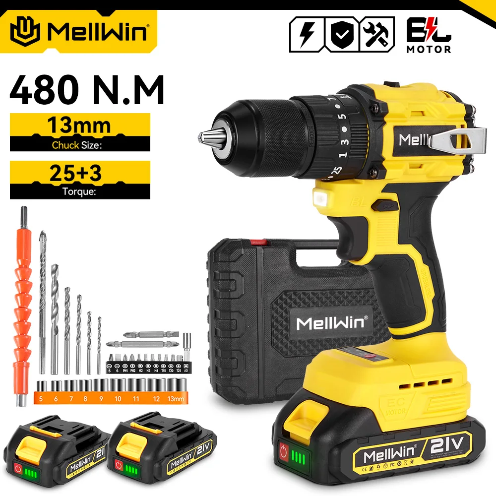 MELLWIN 13 MM Bürstenlosen Elektrischen Schlagbohrmaschine 25 + 3 Drehmoment Handheld Flachbohrmaschine Schraubendreher Elektrowerkzeuge Für Makita 18 V Batterie Pin