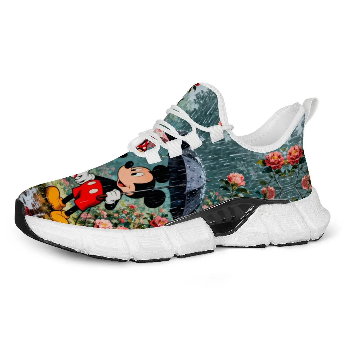 

Parent-child Cartoon Disney Mickey and Minnie Pattern Design Lightweight Floral Flying Woven Lace-up Casual Sports Shoes