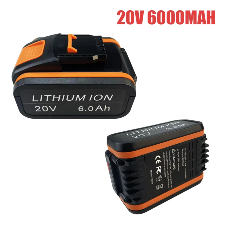 6.0Ah 20V For Worx WA3551.1 6.0Ah Li-ion Battery WA3553.2 WX390 WA3572 WX367