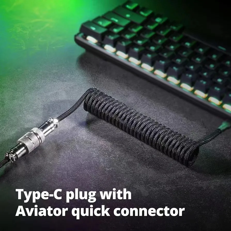Type C Mechanical Keyboard Coiled Cable USB Keyboard Wire Mechanical Keyboard Aviator Desktop Computer Aviation Connector 1.8M