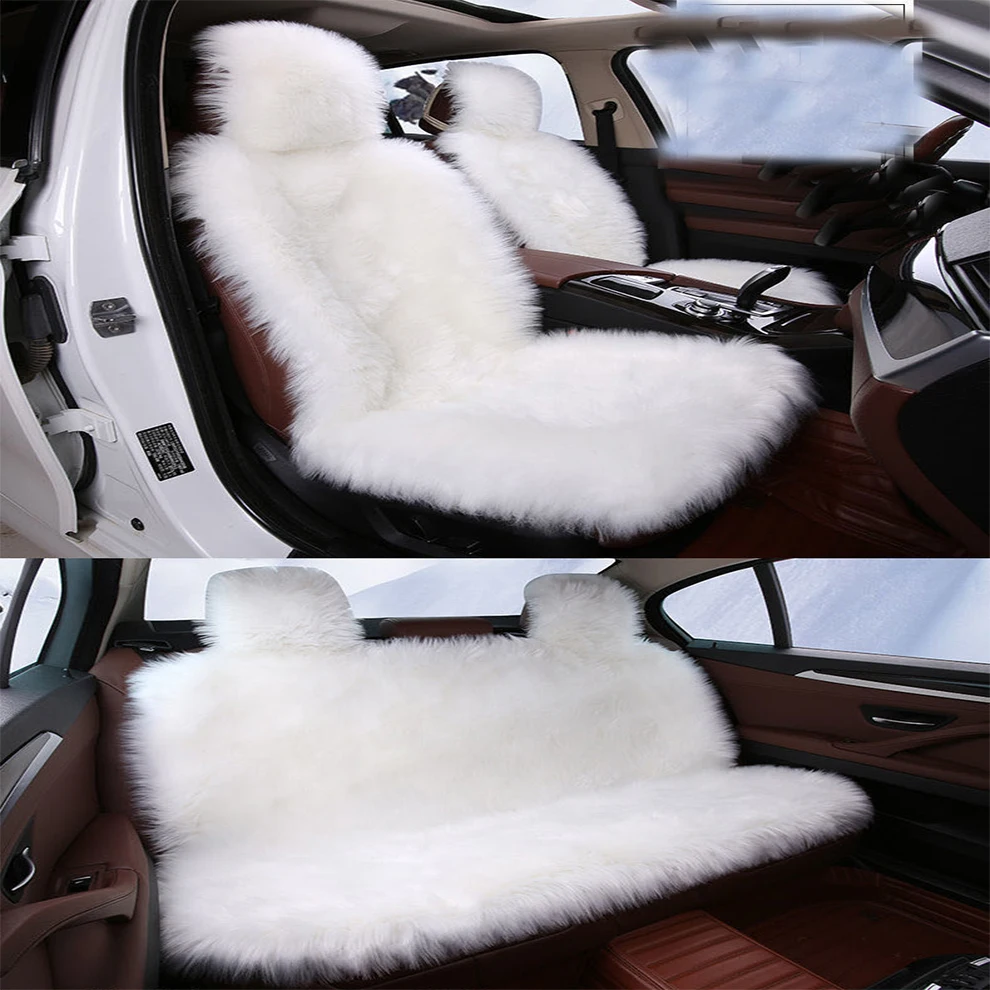 3Pcs Faux Sheepskin Car Seat Covers For Cars Full Set Long Wool Auto Artificial Car Cushion Plush Fur Seat Cover Unviersal