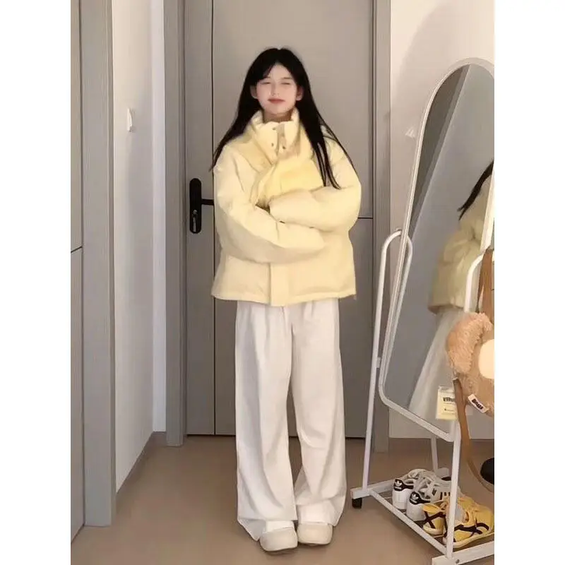 الخريف الشتاء الفتاة طالب سترة مبطنة بالقطن رشاقته الوقوف طوق النسخة الكورية المرأة كريم الأصفر القطن سترة منتفخة