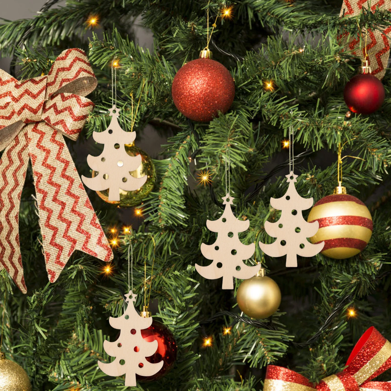 

40 Pcs Christmas Tree Pendant Paintable Wooden Cutouts DIY Craft Decor Painting Miniature Shapes Ornaments