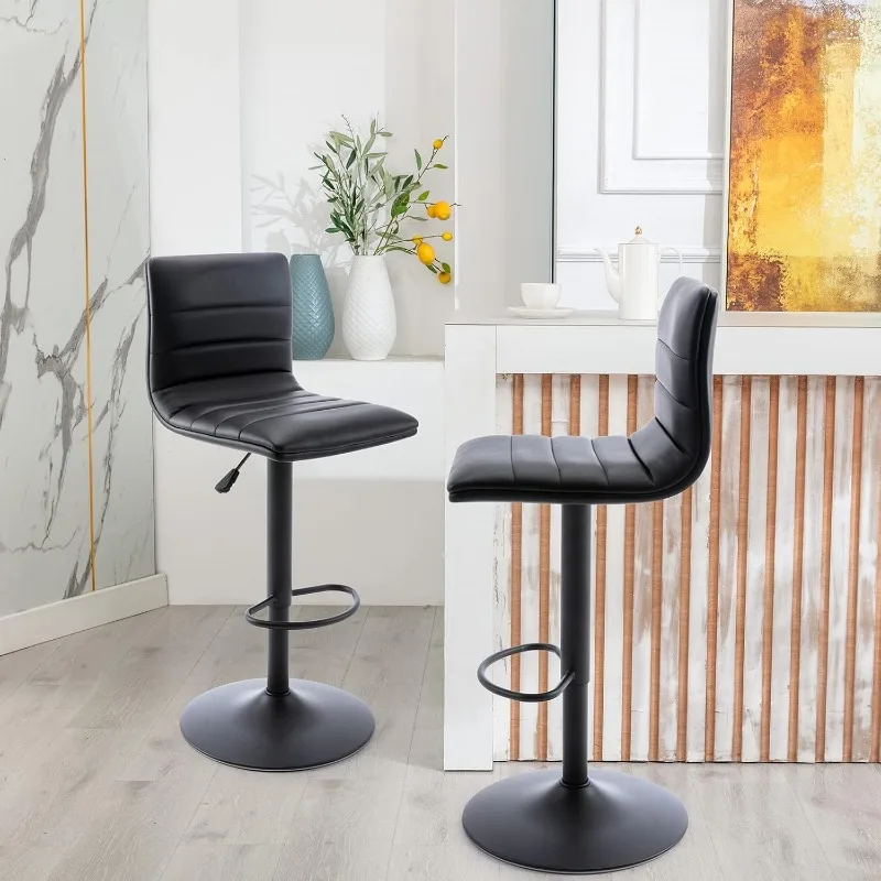 PU Leather Bar Stools, Modern Square Adjustable Swivel Barstools with Back, Armless Airlift Counter Height Bar Chairs