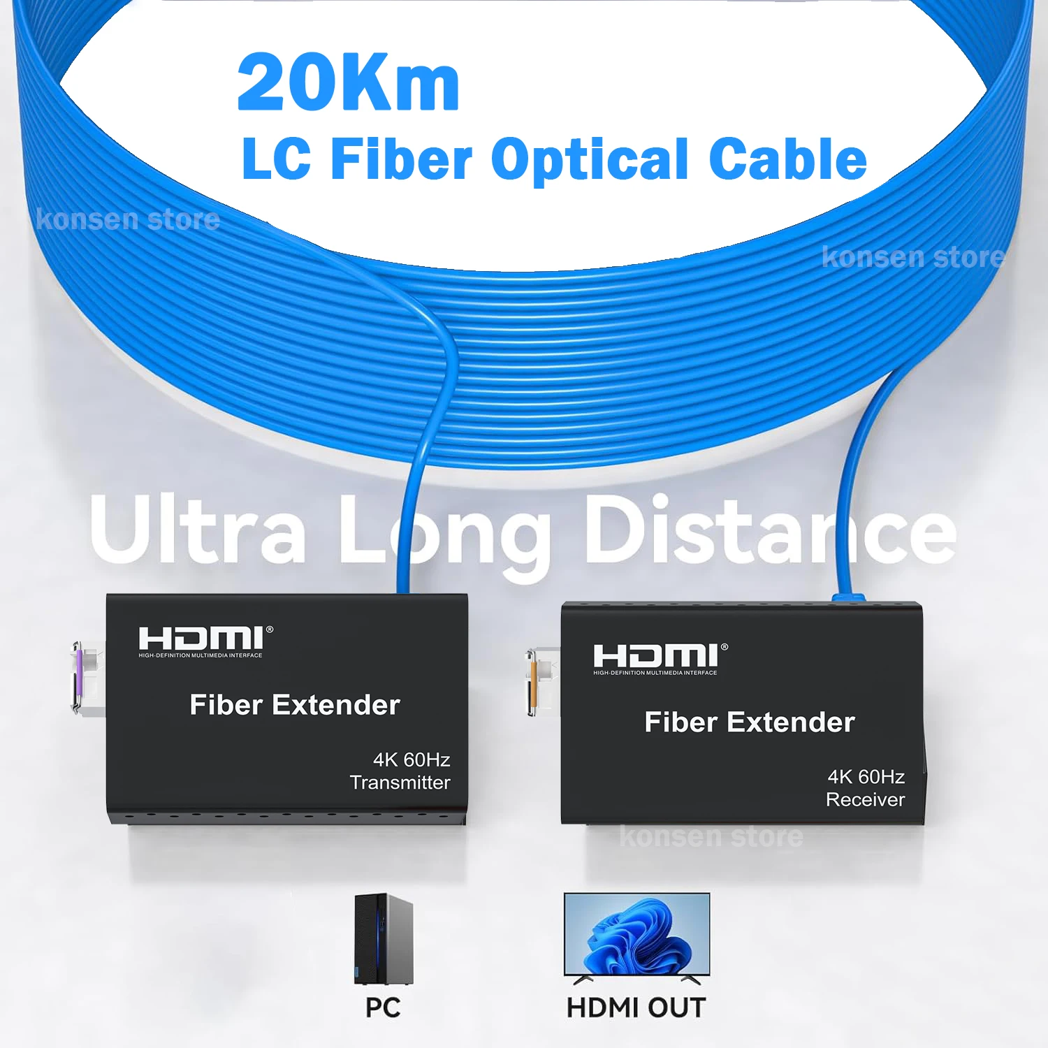 4K 60 هرتز HDMI الألياف موسع على LC الألياف الضوئية كابل 20 كجم HDMI 2.0 الألياف جهاز الإرسال والاستقبال فيديو موسع مع الصوت HDCP2.2 HDR10