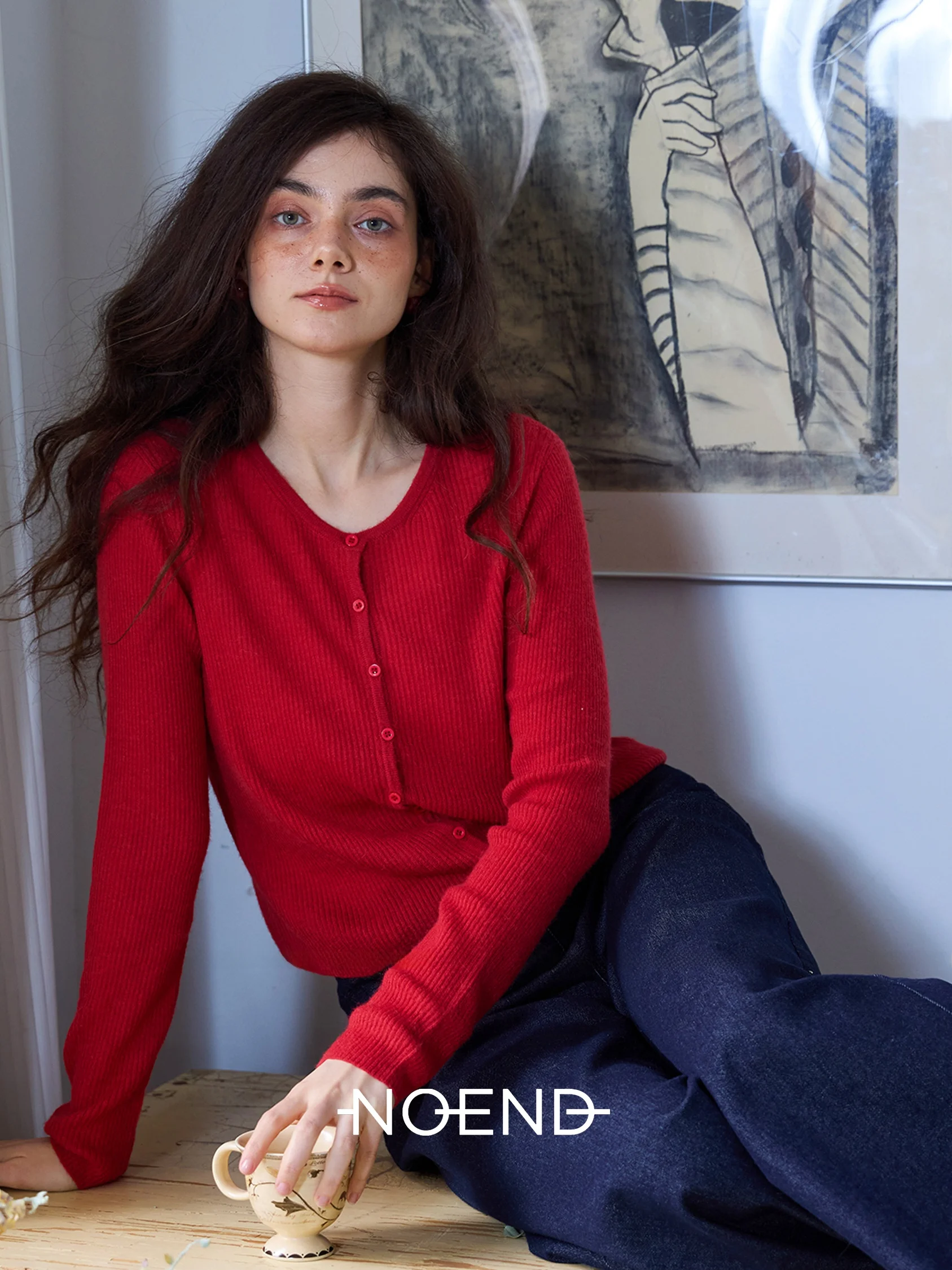 

NOEND26 Classic Versatile Simple round Ne Slim ort Knitted Button-Up Cardigan Women's Faion Winter Long Sve Wool Blend