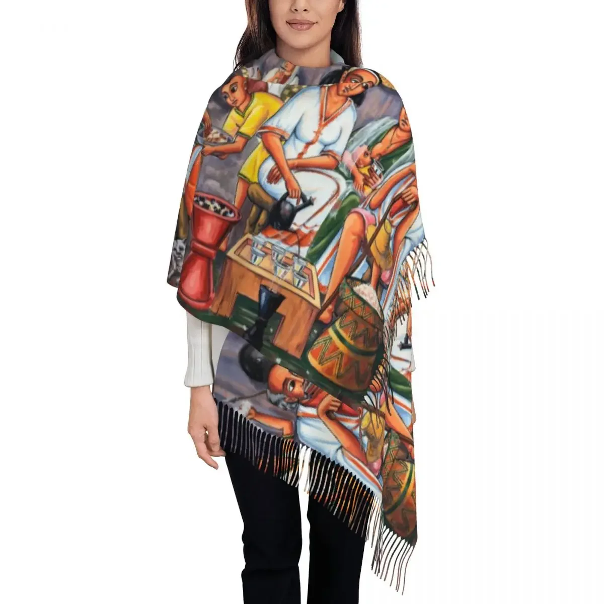 Custom Print Ethiopian Coffee Ceremony Scarf Women Men Winter Warm Scarves Shawl Wrap