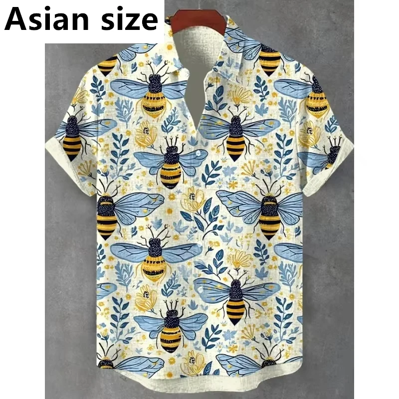 

2025 New Summer Men's Bees Insects Graphic 3D Printing Casual Fashion Short Sleeved Shirt Polyester Fashion Y2k Men Clothing