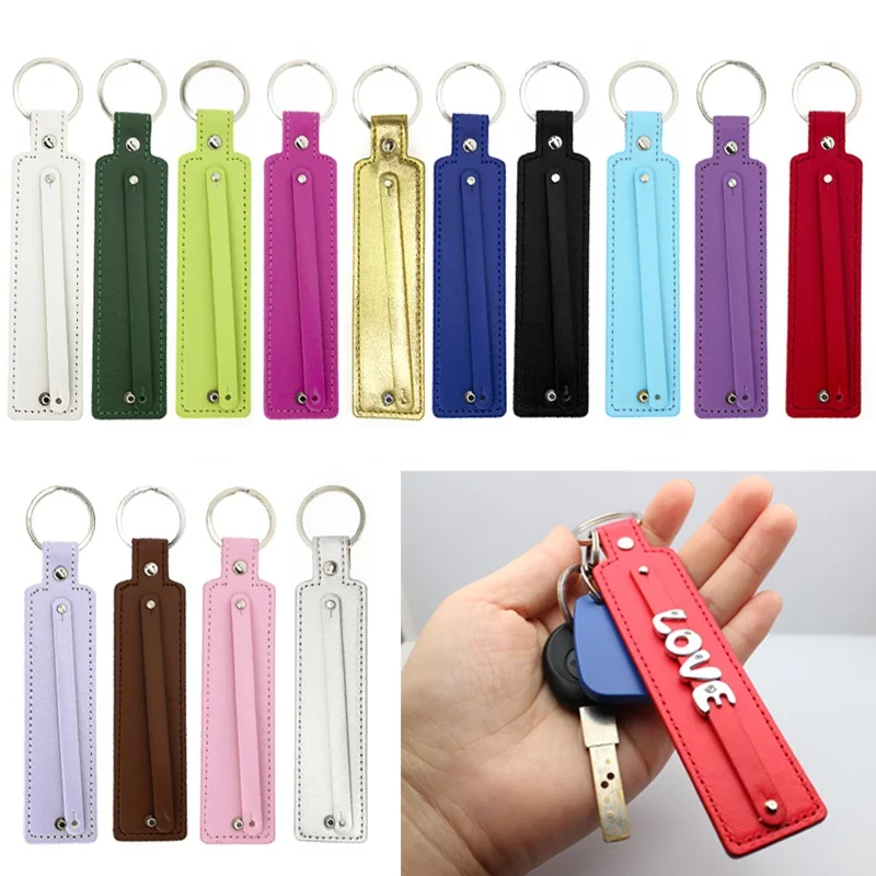 20PC/lot PU Leather Name Keychain Keyring With 8mm Slide Bar 30x150mm Fit For 8mm DIY Slide Letter Charms Making