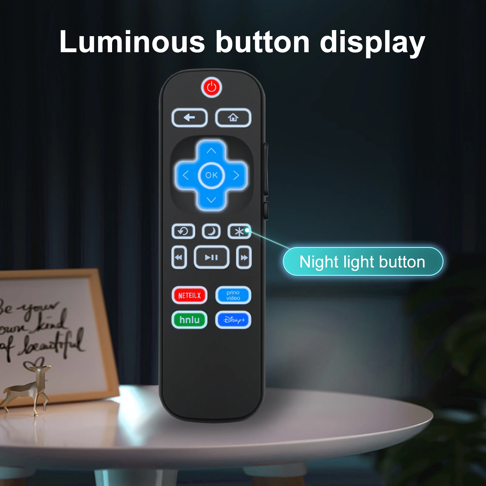 Control Remoto de Repuesto Retroiluminado para TCL/Hisense/Sharp/Philips/Onn/Element/Insignia/Westinghouse Roku TV, Excluye Roku Stick y Box