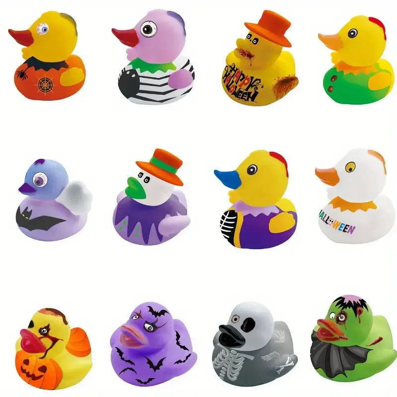 12pcs Halloween Baby Bath Toys Cute Rubber Duck Dress Up Wacky Duck Beach Pool Water Park Water Floating Duck Children Toy Gifts