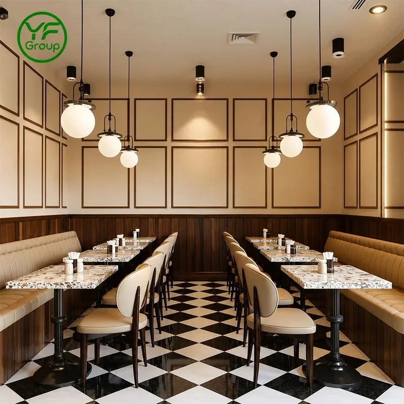High End Custom Restaurant Furniture Booth Seating with Terrazzo Tables Upholstered Chairs for Cafe Bistro Hotel Bar