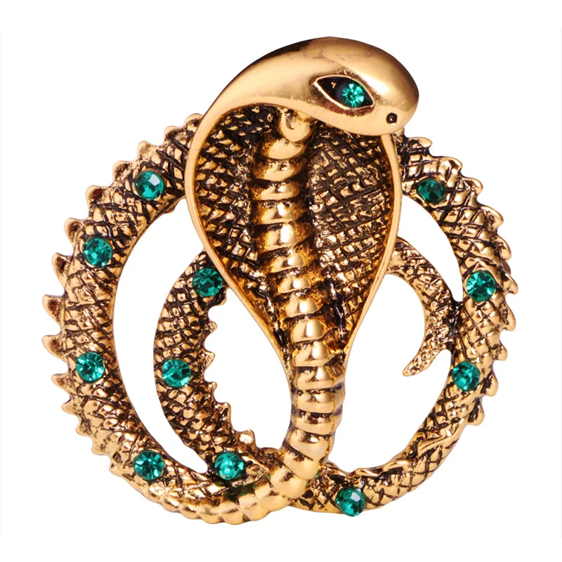 Rhinestone Cobra Brooches Zinc Alloy Animal Snake Pin Suit Accessories