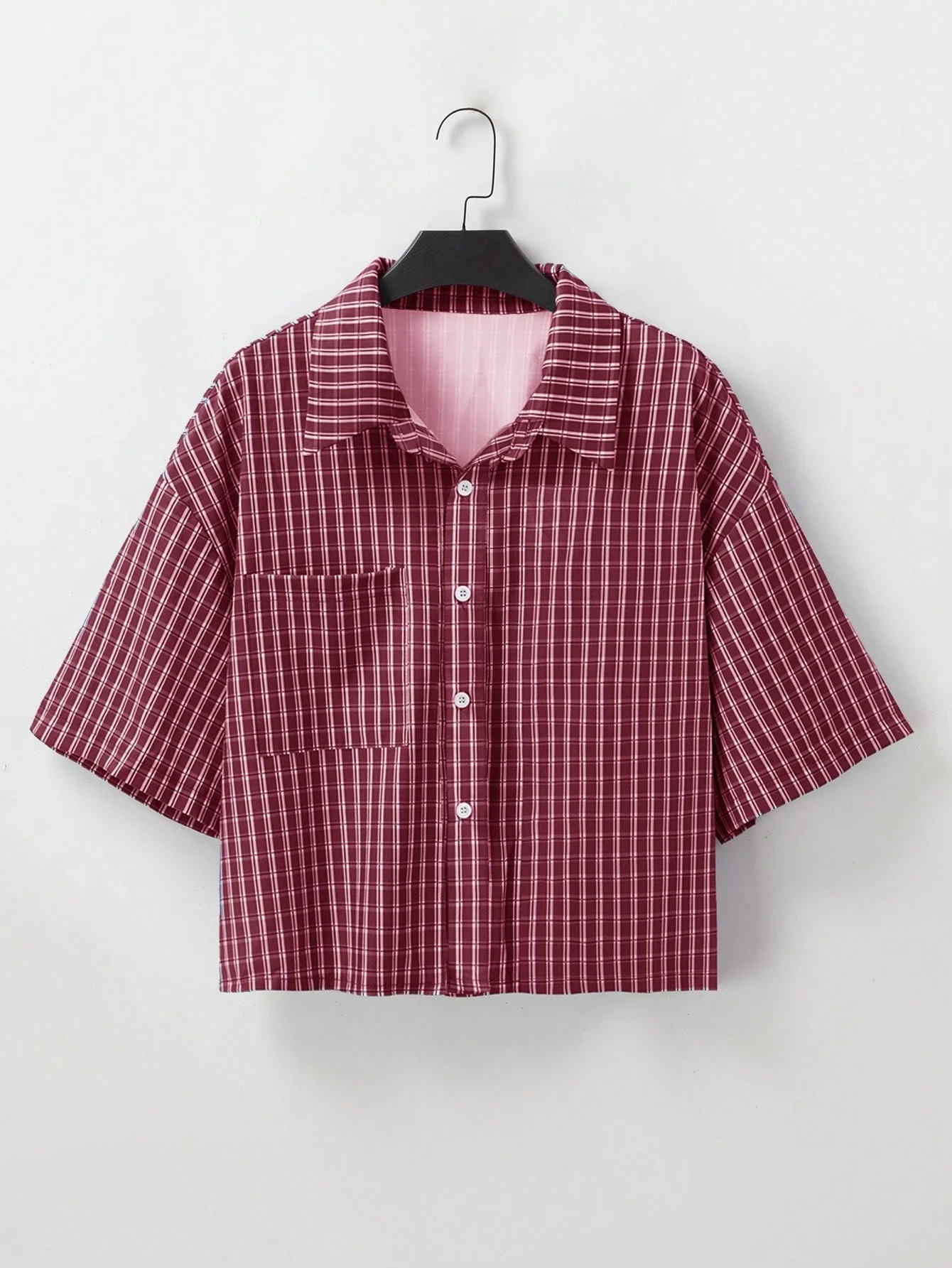 

Men's Summer Casual Plaid Cropped Shirt Short Sleeve Turn-Down Collar