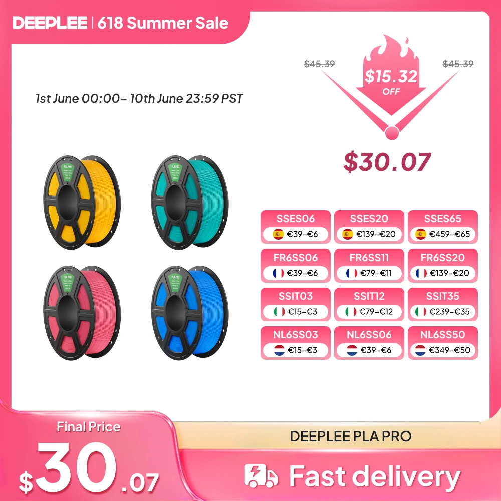 Filament DEEPLEE PLA PRO 2/4KG 1,75 mm, résistance accrue, filament d'imprimante 3D PLA, filament FDM pour imprimante 3D, 1KG noir